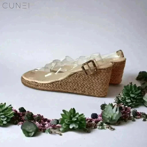 Womens Clear Strap Jute Wrap Wedges